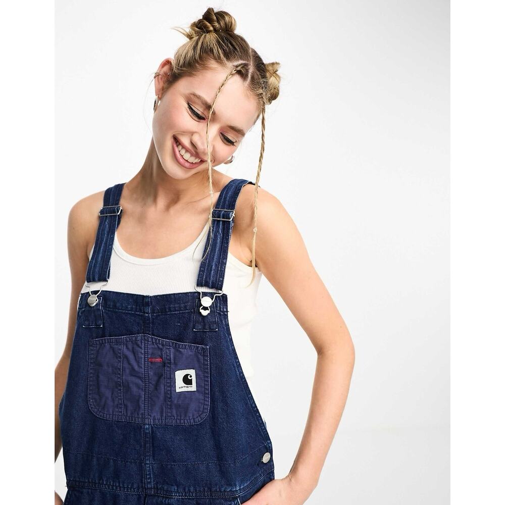 Carhartt Work In Progress WiP Women’s XS Alma Blue Bib Overalls Straight Leg EUC - Picture 4 of 13